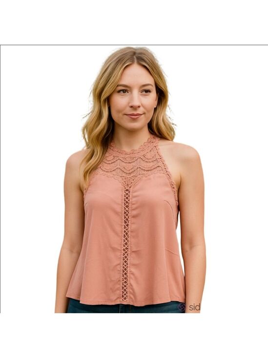 Tops - Women's Dusty Pink Crochet Sleeveless Top Medium